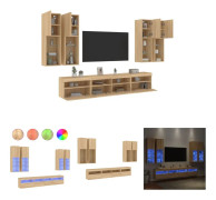 The Living Store Väggmonterade tv-skåp 7 delar med LEDs sonoma-ek - TV-bänkar