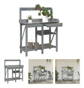 The Living Store Planteringsbord med hyllor grå massivt granträ - Växtställ