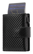 Kreditkortshållare RFID-blockerande minimalistisk trifold plånbok för män Automatisk popup-metallfodral med ID-fönster och blixtlåsförsedd myntficka Black Mat Pattern