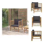 The Living Store Trädgårdsfåtölj med mörkgråa dynor bambu