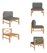 The Living Store Mittensoffa med mörkgråa dynor massivt akaciaträ