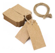 Kraftpappersetiketter, 200 st bruna etiketter + 200 st snöre presentlappar