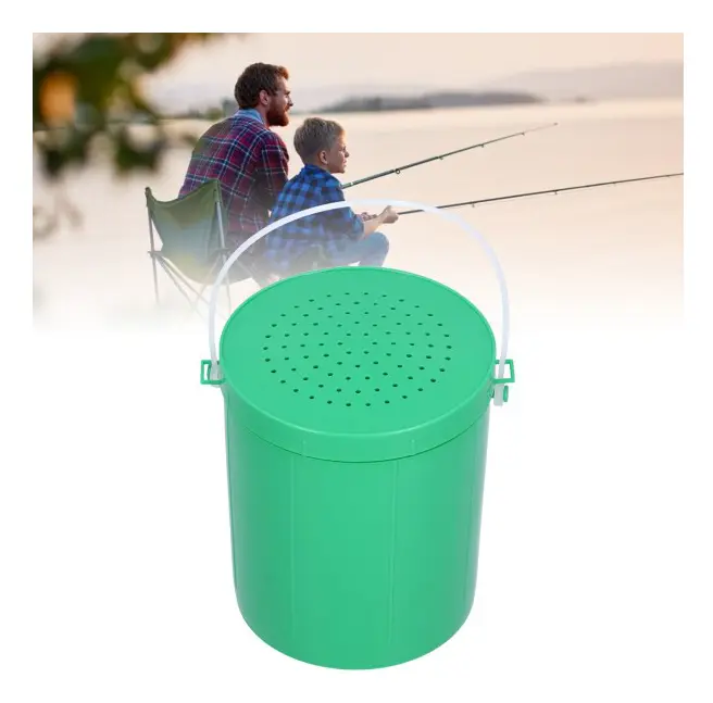Bärbar lockbehållare för fiske med maskar i plast, ventilerad behållare med handtag