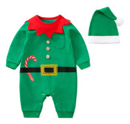 Baby romper jul outfit, romper pojke flicka, nyfödd tomtetomte sömn romper med hatt Julfest set