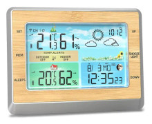 Väderstation, trådlös väderstation inomhus och utomhus 6 tum färgskärm LED-display temperatur och luftfuktighetsmätare med barometriskt tryck USB-laddning