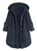 Vinterkappa Dam Oversize Lång Varm Teddy Fleece Jacka Elegant Casual Knäppning Sherpa Fleece Tröja med Huva Höst Termisk Övergångsjacka