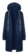 Dam Casual Loose Zip up Långa Hoodies Sweatshirt Ytterkläder Jacka Tunika Kappa med Fickor