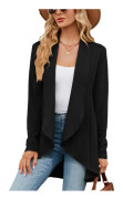 Kofta Dam Långärmad Kkofta Elegant Casual Topp Vattenfall Koftor Lätt Stickad Blazer