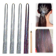 Glitter hårstrån Tinsel, förpackning om 4 120 cm Glitter Hair Tinsel Extensions Hårstycke Hårförlängningar Strängar Extensions Flätat hårförlängning för