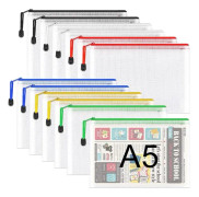 A5 plastfickor med dragkedja - 12 st A5 nätfickor med dragkedja i plast, dokumentfickor med dragkedja, reseförvaringsfickor för kontorsmaterial 6 Colours 12 PCS A5