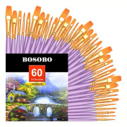 Penslar Set, 6-pack 60 st Rund spetsig spets målarpenslar Nylon Hair Artist Akryl Penslar för Akrylolja Akvarell, Face Nail Art, M