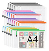 A4 plastfickor med dragkedja - 24 st dragkedjeförvaringsväskor i nät med dragkedja Dokumentplånbok Hållare Reseförvaringspåse för kontorsmaterial och resetillbehör 12 Colours 24 PCS A4