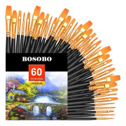 Penslar Set, 6-pack 60 st Rund spetsig spets målarpenslar Nylon Hair Artist Akryl Penslar för Akrylolja Akvarell, Face Nail Art, M