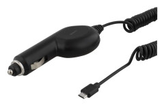 Deltaco billaddare, Micro USB, 1A, spiralkabel, svart
