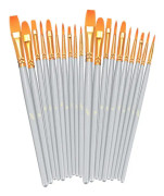 Paint Brush Set, 2 Pack 20 Stk Rund spetsad spets målarpenslar Nylon Hair Artist Akryl Penslar för Akrylolja Akvarell, Face Nail Art, M