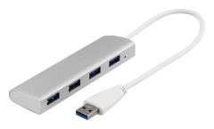 Deltaco USB3.0 hubb, 4xTyp A hona, aluminium, 0.3m, silver