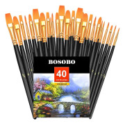 Paint Brush Set, 4 Pack 40 Stk Rund spetsad spets målarpenslar Nylon Hair Artist Akryl Penslar för Akrylolja Akvarell, Face Nail Art, M