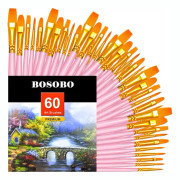 Penslar Set, 6-pack 60 st Rund spetsig spets målarpenslar Nylon Hair Artist Akryl Penslar för Akrylolja Akvarell, Face Nail Art, M