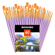 Paint Brush Set, 4 Pack 40 Stk Rund spetsad spets målarpenslar Nylon Hair Artist Akryl Penslar för Akrylolja Akvarell, Face Nail Art, M