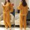 HAUFR Dam Fluffy Fleece Pyjamas Set 2 delar Varm Fleece Pyjamas Set Mjuka nattkläder Långärmade Crewneck fickor Byxor -1 Yellow X-Large