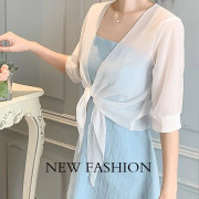 Enkel Chiffon Cardigan Lös Passform Hudvänlig Kortärmad Chiffon Cardigan för Kvinnor Vit XL