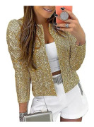 Kvinnor Paljettkavaj Öppen Front Jacka Party Christmas Puff Sleeve Sparkly Coats