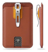 Korthållare / Badgehållare / Bärbar Plånbok med Metallklämma, Läder ID-Korthållare kompatibel Kontor (FÅ DET) Brown vertical section