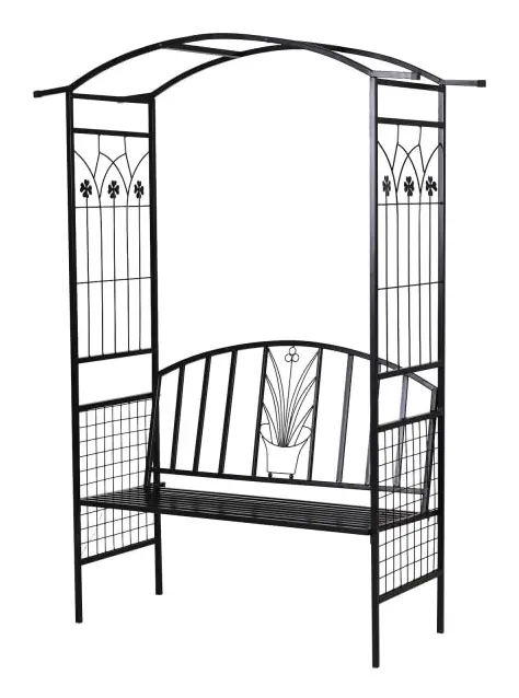 Plant Arch Med Bänk Bänk Valv Spaljé Trädgårdsbåge Tak Metall Svart 154 X 60 X 205 Cm