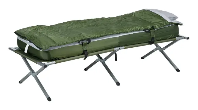 Campingsäng, Enkelsäng, Tältsäng Med Kudde, Hopfällbar Resesäng Med Robust Stålram, Lastkapacitet Upp Till 120 Kg, Oxford Green