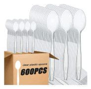 Althee 600 st genomskinlig plastsked 6,7 tum Heavy Duty soppsked plastbestick disponibel (17cm)