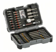 Bosch 43-delars bits- och hylssats PH1; PH2 (2x); PH3; PZ1; PZ2 (2x); PZ3; SL3; SL4; SL5; SL6 (2x); H3; H4; H5; H6; T10; T15 (2x); T20 (2x); T25 (2x); T27; T30; T40; TH10; TH15; TH20; TH25; TH27; TH30; TH40