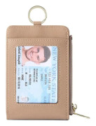 Plånbok med fönster för ID-kort, dragkedja, kreditkortshållare med dragkedja för myntficka och nyckelring för män och kvinnor Khaki