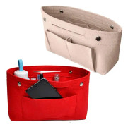 2 st filtväskor, filtväska, handväskorganisatör, resefiltväska för kvinnor, för hem, kontor (röd+beige)