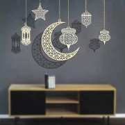 6 st Islam Eid Ramadan Mubarak Eid Al-adha Dekoration Hängande Trä Lykta Girlang Hänge Muslimer Islam Plack Sign Ornament