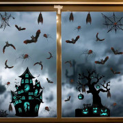 Halloween Fönsterdekaler, 91 delar dubbelsidiga Halloween Fönsterdekaler Skrämmande Halloween-dekoration Glasväggdörr Fladdermus-spindeldekal (Halloween)