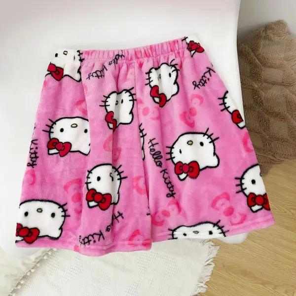Sanrio Hello Kitty Anime Y2k Kawaii Flanellpyjamas Dam Varm Ull Cartoon Casual Hemmabyxor Höst Vinter Modebyxor