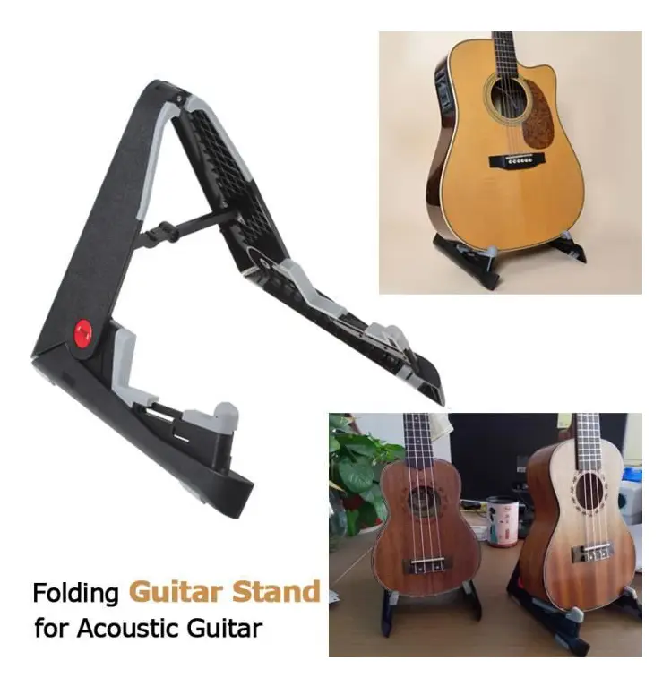 Svart bärbart hopfällbart gitarrställ för akustisk gitarr