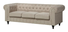 Soffgrupp Chesterfield 3-sitssoffa och Fåtölj Beige tyg Mörka Träben Nutida Stil