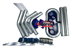 Aluminium Intercooler Rörsats, 76mm Diameter, Blå Silikonslang Klämma