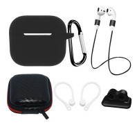 AirPods 3 Silicone Case Set + Case/Ear Hook/Neck Strap/Watch Strap Holder/Carabiner Clasp - black
