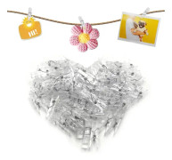 100 st Mini Clear Pegs Tiny Little Photo Clips 35mm Transparent Plast Fjäderklämmor För Att Hänga Foton Kort Papperskonst Hantverk Bild Bröllop Partie
