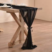 Svart Chiffon Bordslöpare 27,5x118 Tum Genomskinlig Bröllopslöpare Romantisk R
