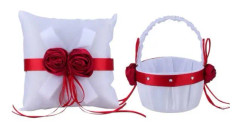 VBESTLIFE Flower Basket Ring Kuddset, Romantisk Ring Bärar Kudde Tyg Vit Linne Dekoration