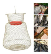VBESTLIFE fiskebur Rostfritt stål Vikbar Bärbar Rund Fisk Räkkorg Fisknät Bur med