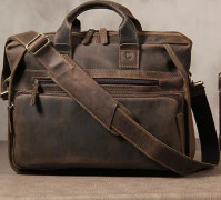 Vintage äkta läderportfölj för män handgjorda läderväskor 14 tums dator 2019 populär designer crossbody väska
