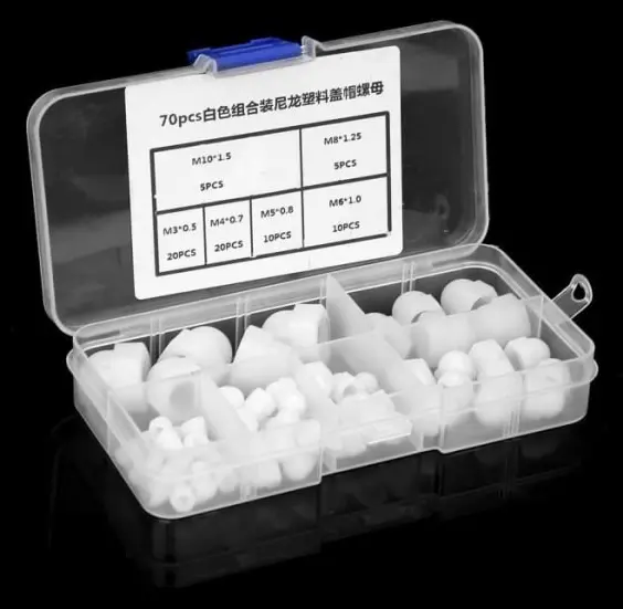 VBESTLIFE Acorn Nut 70st M3/M4/M5/M6/M8/M10 Nylon Acorn Nuts Kit Sexkantiga kupolhuvudnötter (Vita)