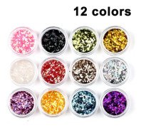 12 st Glitterpulver Glitter Dammburk Toppkvalitet Hantverk Nagelkonst Färg Fin Regnbåge för Alla Naglar, Ansikte för Shellac Gel Naglar Akryl och Vanliga