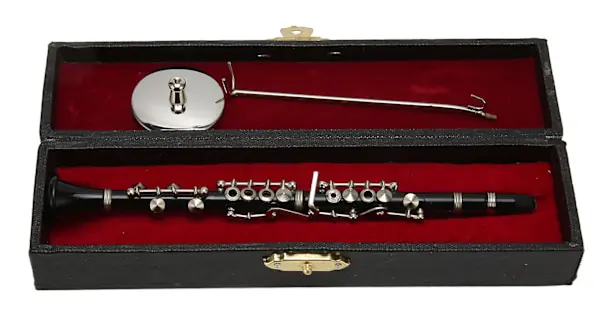 Klarinettmodell, unik musikalisk dekoration utsökt tillverkad för heminredning, 1_1 replika basklarinett miniatyr musikinstrument i svart