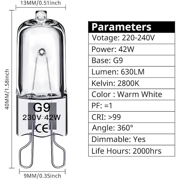 G9 halogenlampa 42W, 230V, 10-pack[mo]