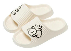Kvinnor Män，Halkskydd Dusch Badrum Tofflor，Mjuka Flip Flops med Tofflor För Inomhus Hem Trädgård，Söta Katt Tryckta Flickor Sliders